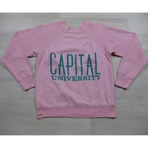 Vintage 80s Capital University Crewneck Sweatshirt (S) Comets Pink Velva Sheen